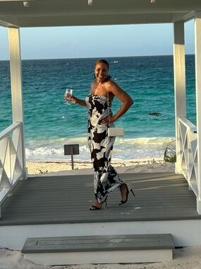 Black & White Floral Maxi Dress - Elegant Slip Style